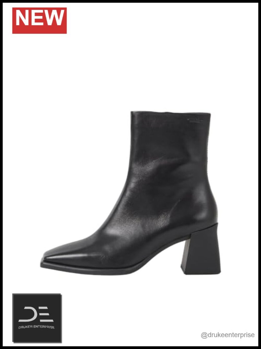 Vagabond Hedda Ankle Boots Women Square Toe Booties Side Zip Chunky Heel Leather